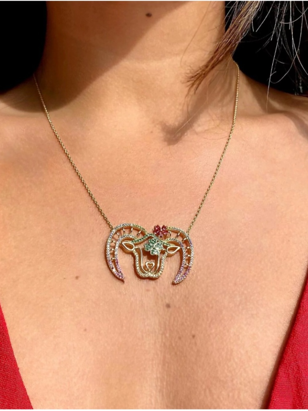 Pink Tourmaline Crystal Necklace Aries 18K Gold Plated 55cm Elegant Zodiac Jewel